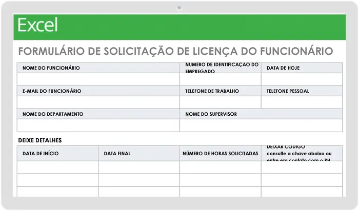 Modelo de formulário de solicitação de licença do funcionário