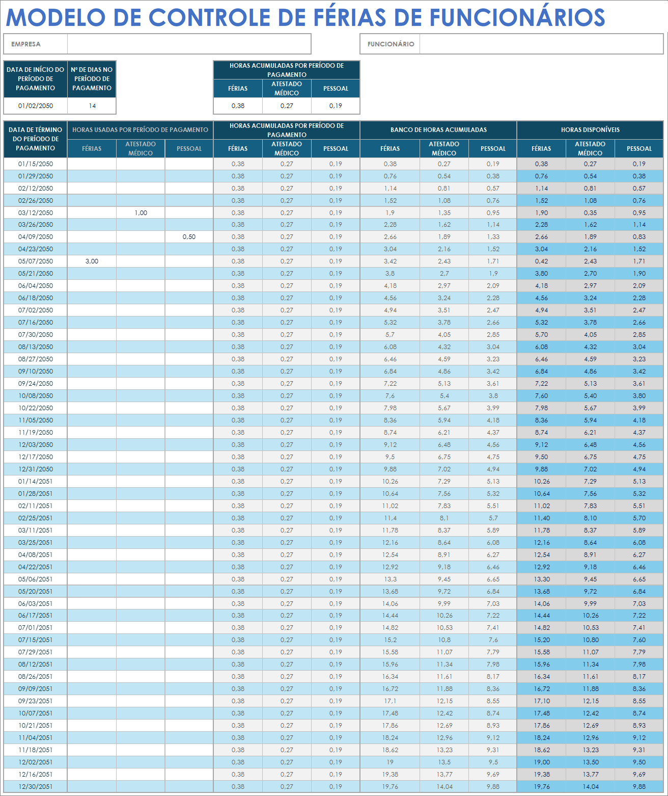 Modelo de controle de férias de funcionários