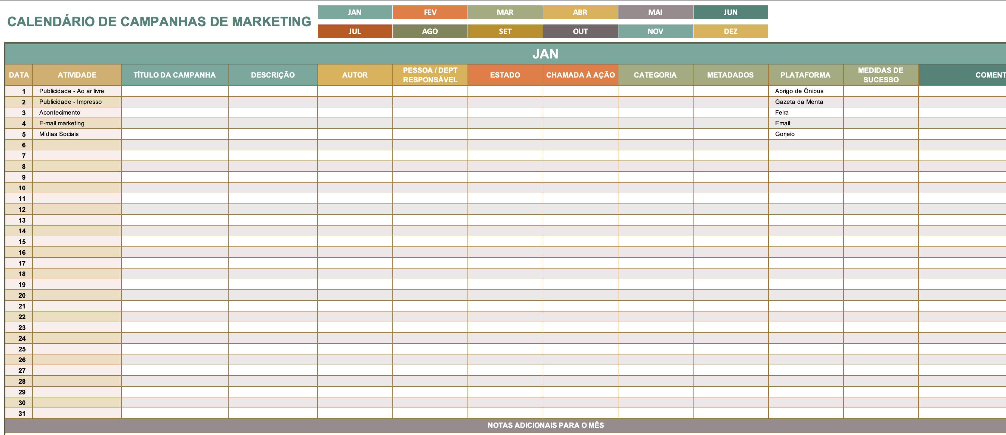  Modelo de calendário de campanha de marketing