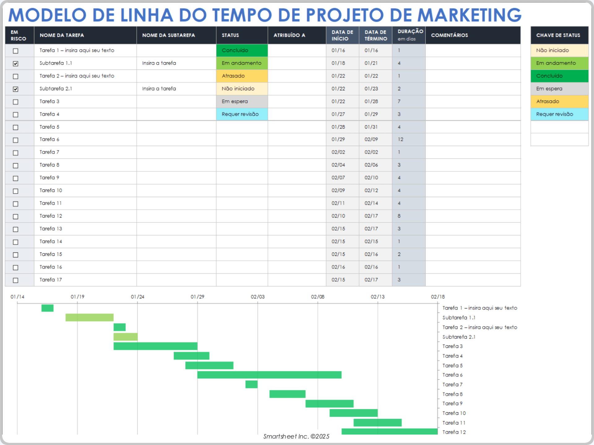 Modelo de cronograma de projeto de marketing