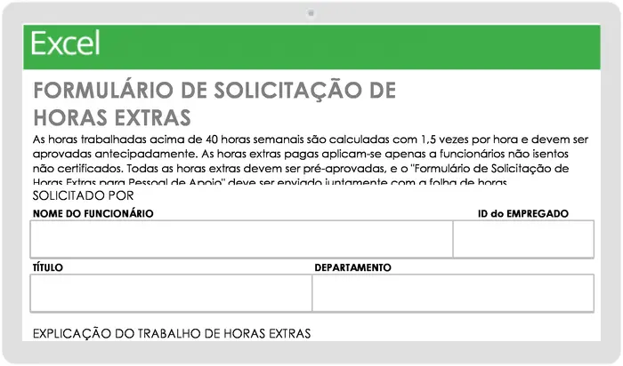 Modelo de formulário de solicitação de horas extras para pessoal de suporte