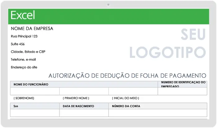 Modelo de formulário de autorização de dedução de folha de pagamento