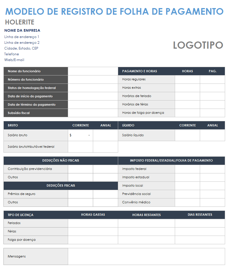  Modelo de registro de folha de pagamento