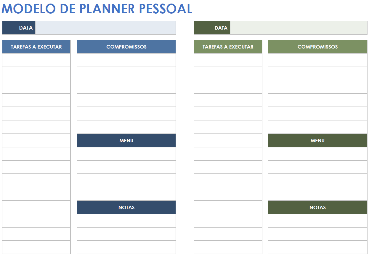 Modelo de planner pessoal