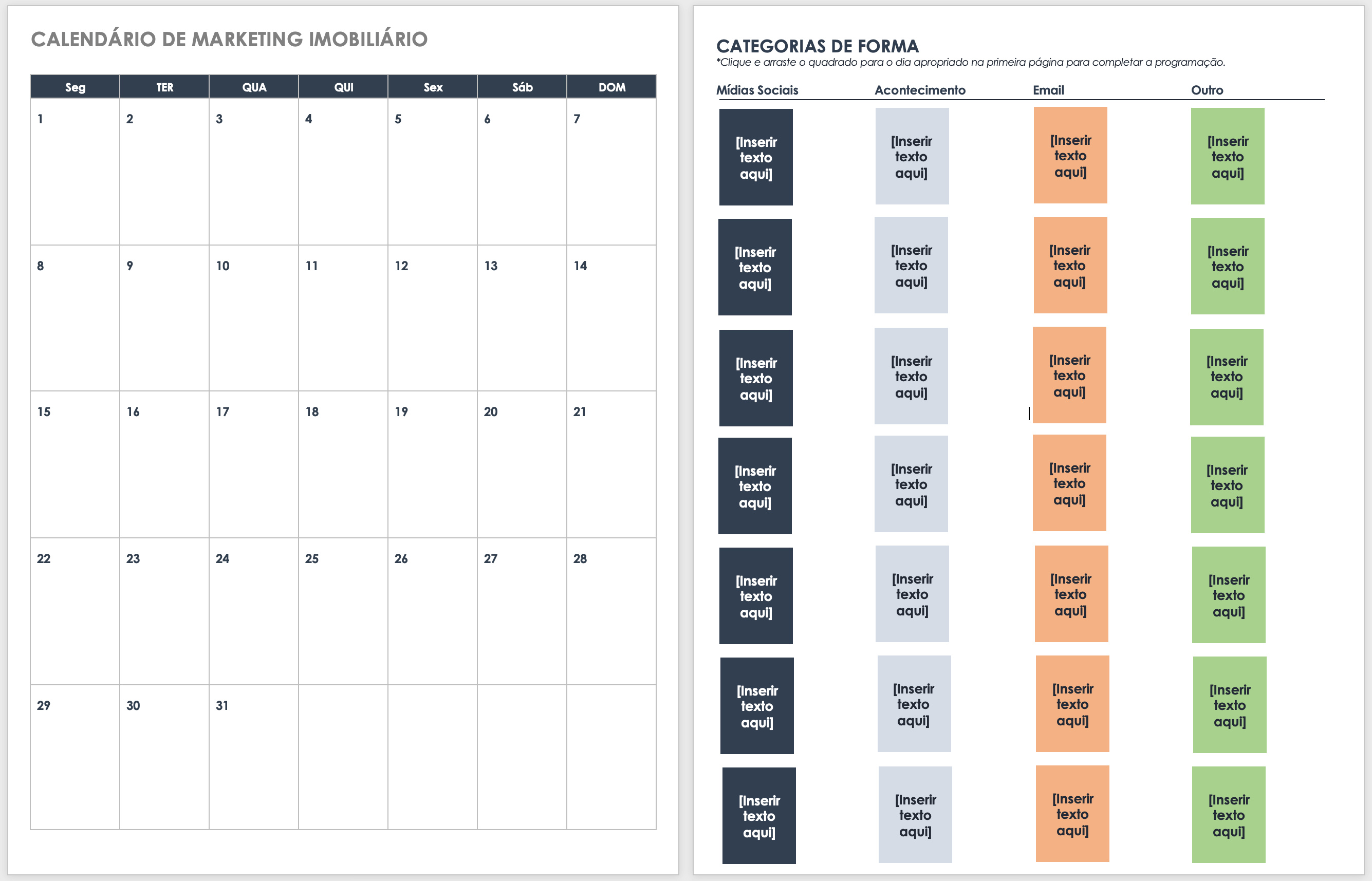 Modelo de calendário de marketing para o setor imobiliário