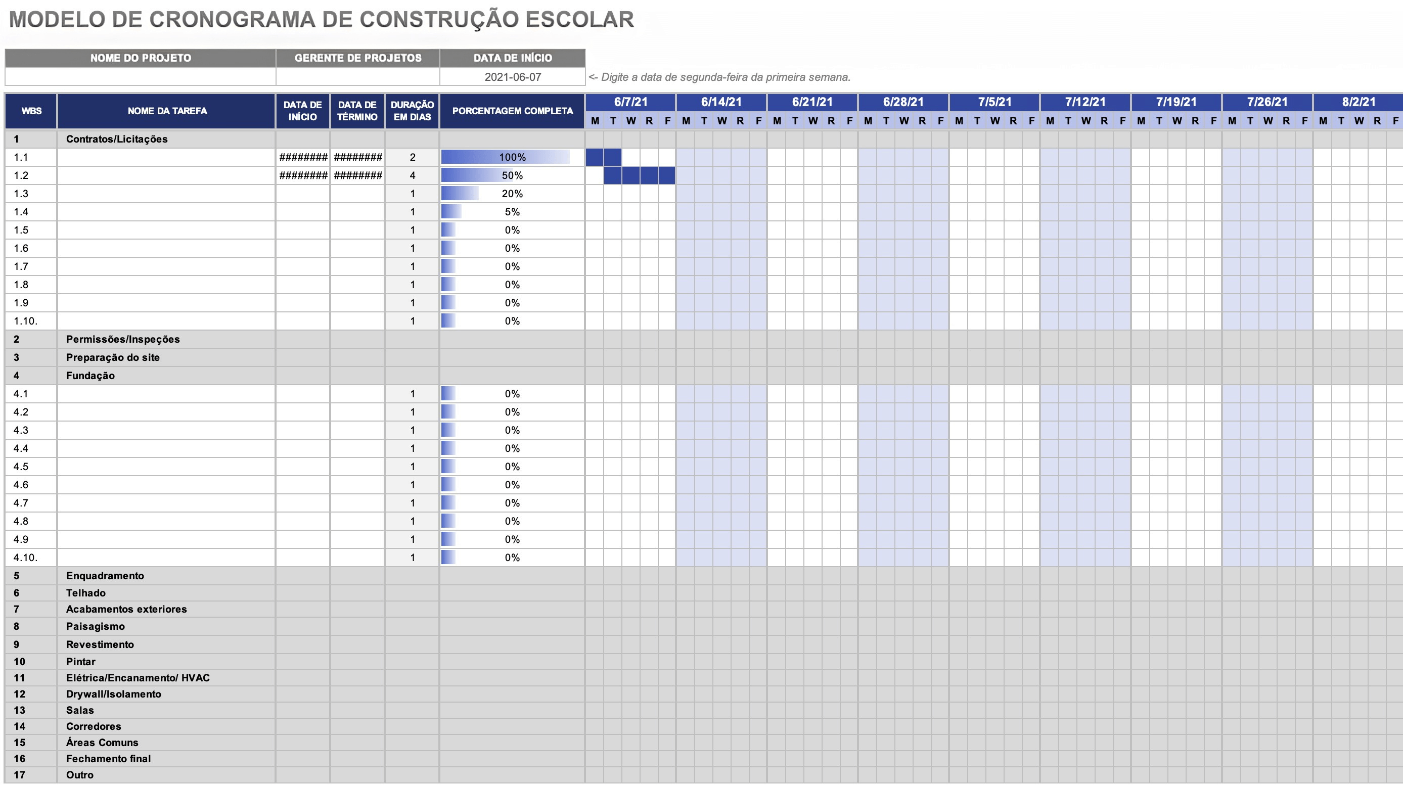  Modelo de cronograma de construção escolar
