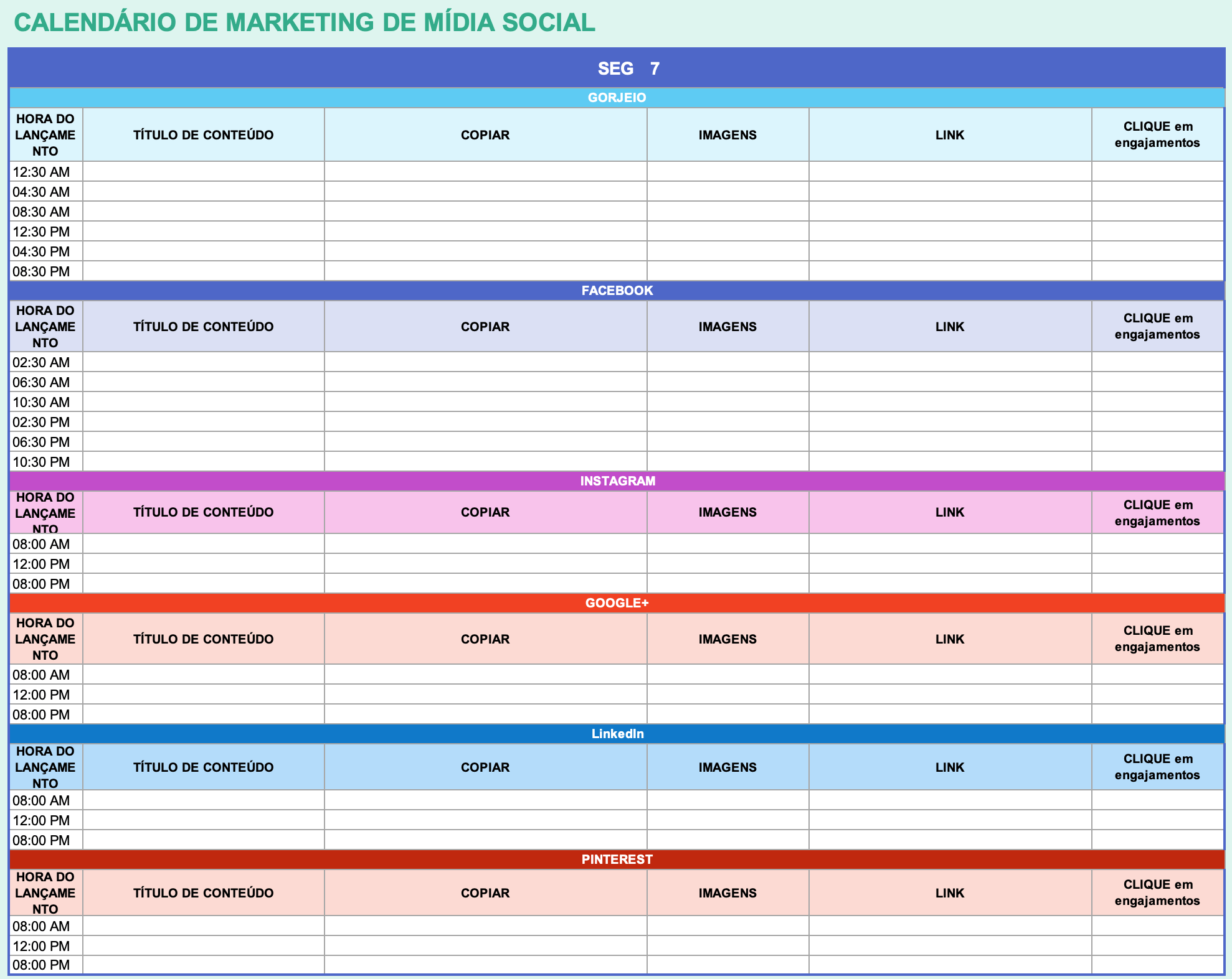  Modelo de calendário de marketing de mídia social