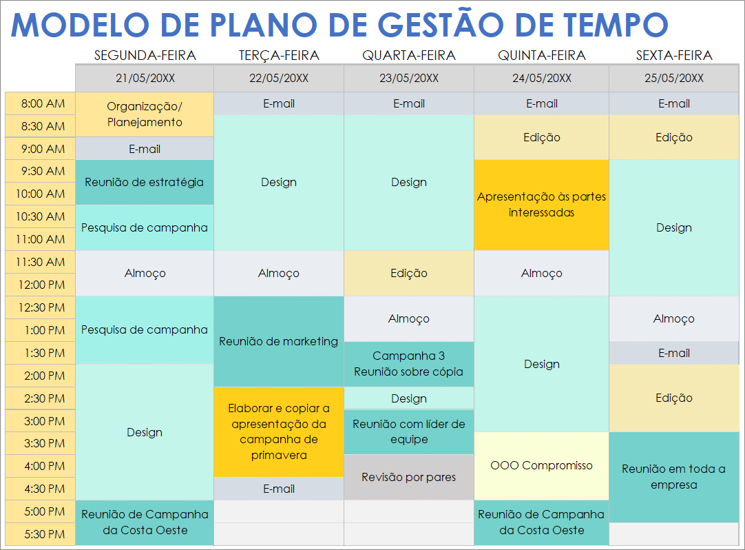 Modelo de plano de gerenciamento de tempo