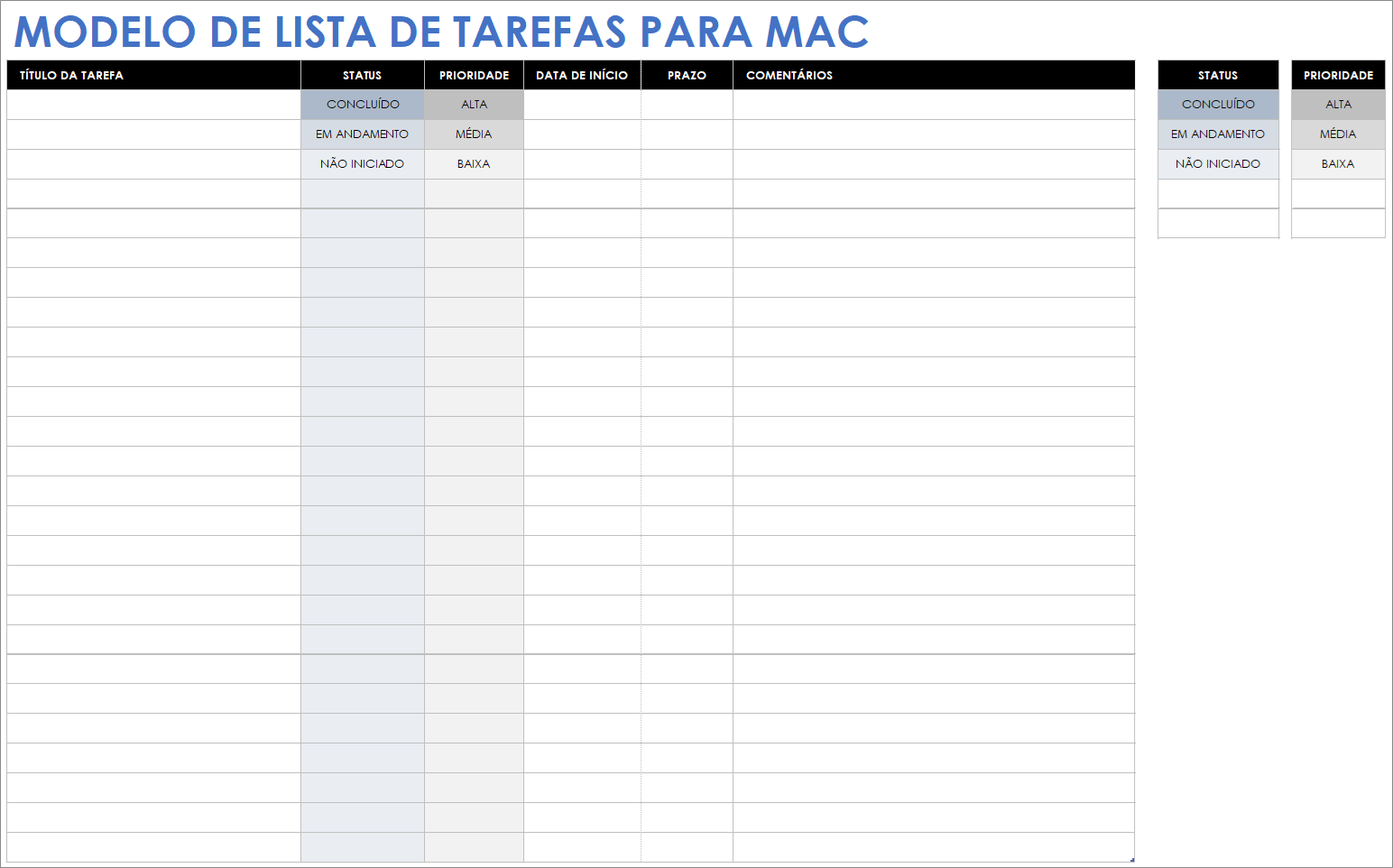 Modelo de lista de tarefas para Mac