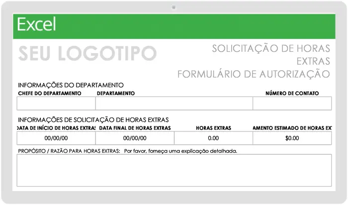 Modelo de formulário de solicitação de horas extras para universidades