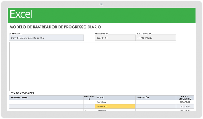  Modelo de rastreador de progresso diário