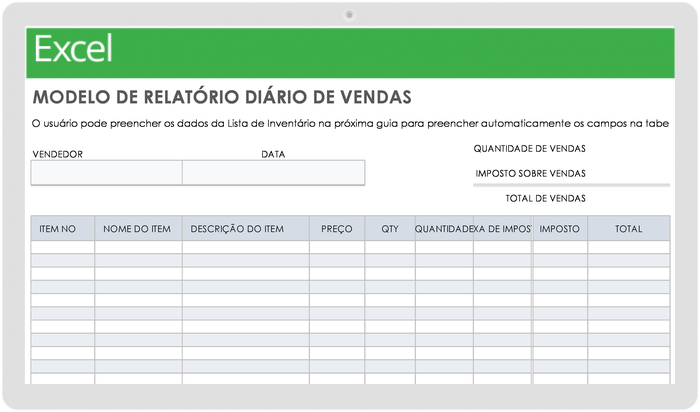  Modelo de relatório de vendas diárias