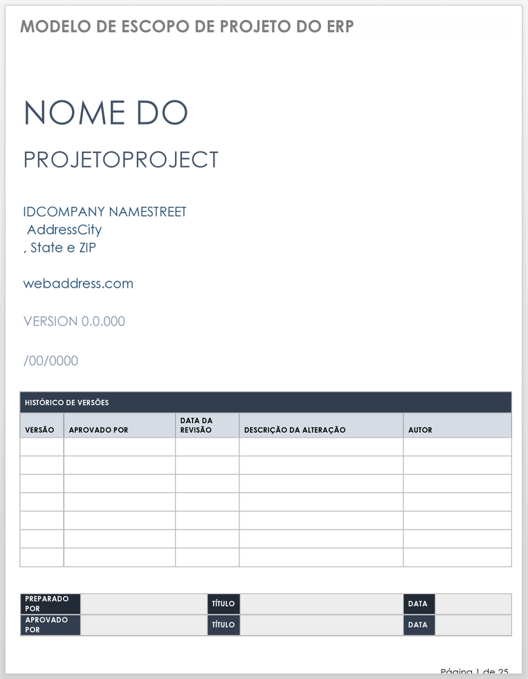  Modelo de escopo de projeto ERP