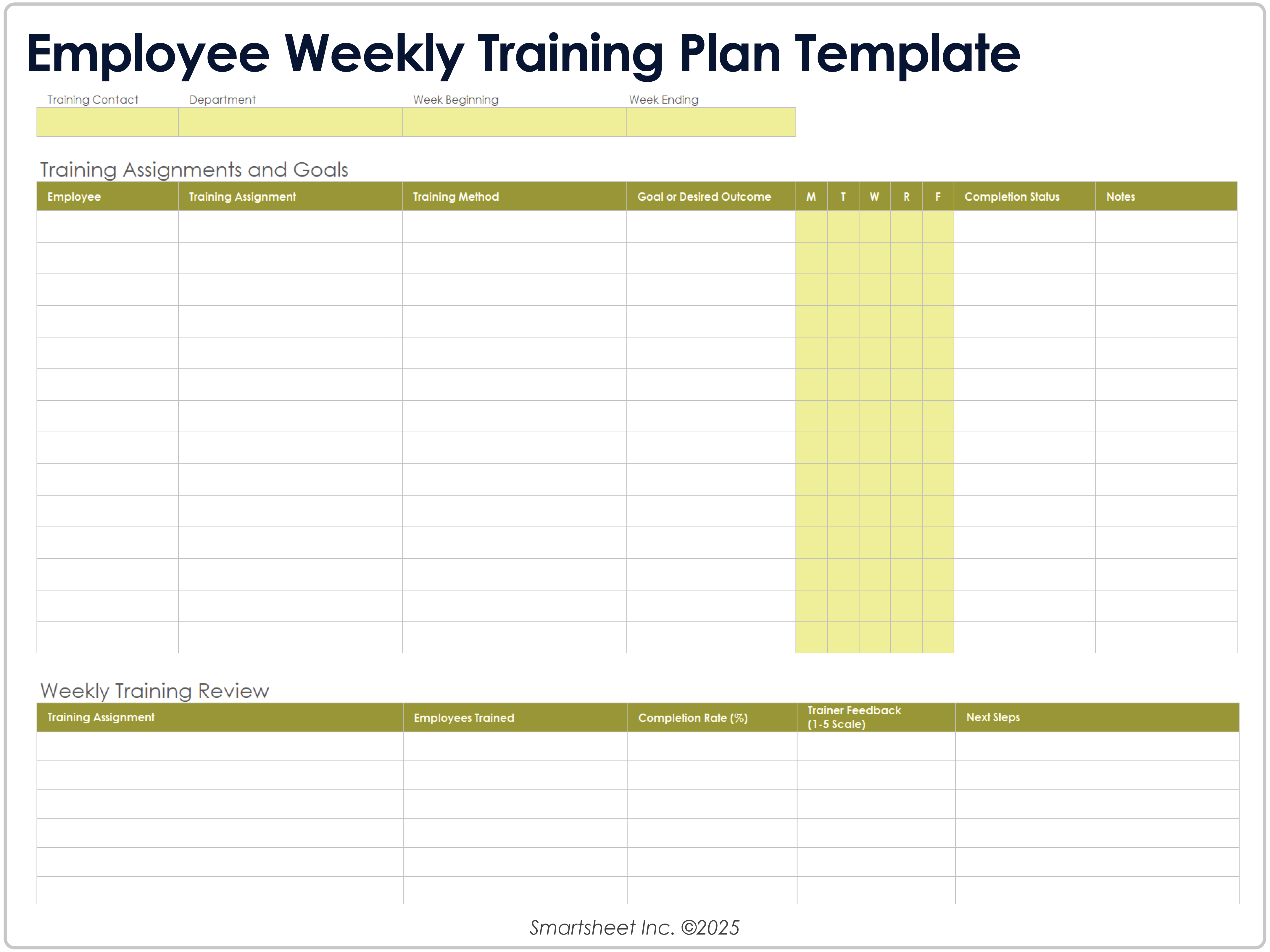 Modelo de plano de treinamento semanal de funcionários