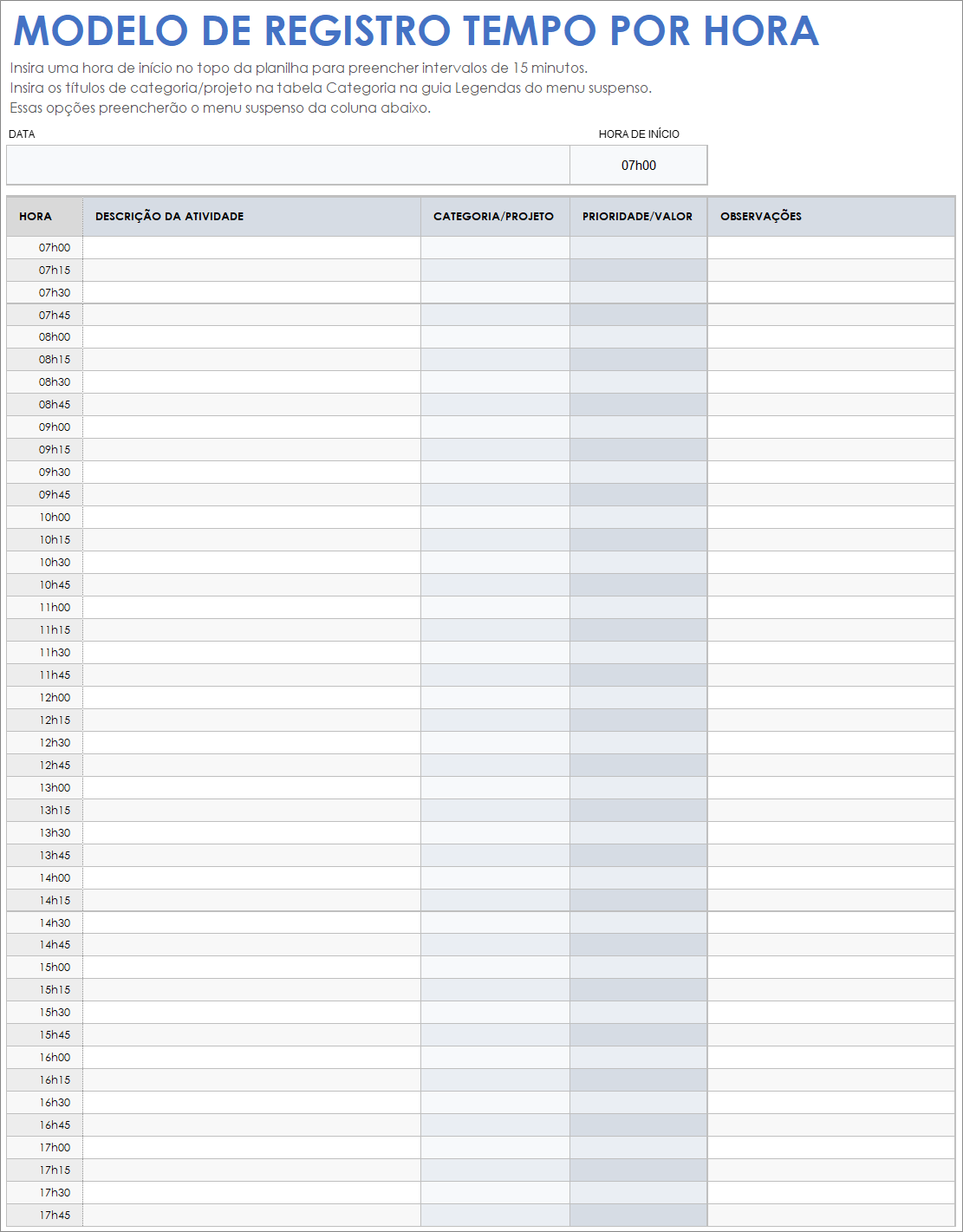 Modelo de registro de tempo por hora