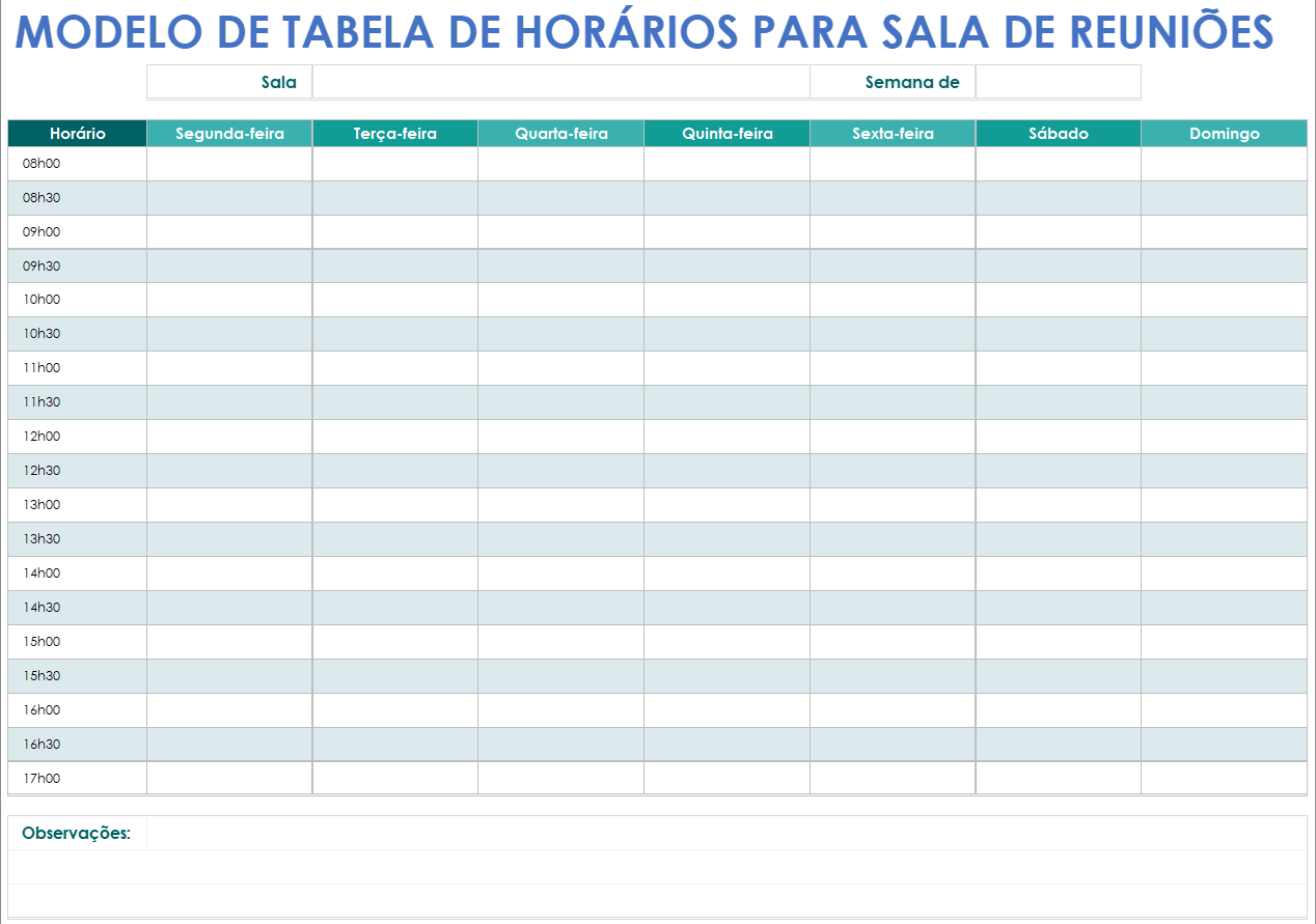 Modelo de cronograma para sala de reuniões