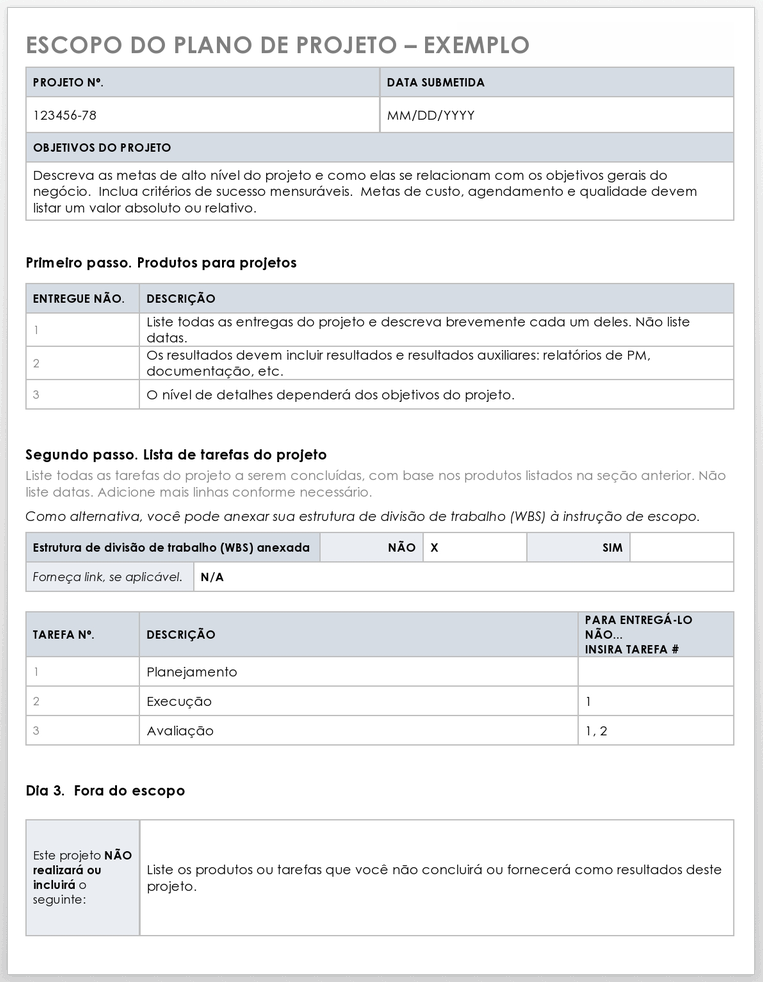  Modelo de Exemplo de Escopo de Plano de Projeto