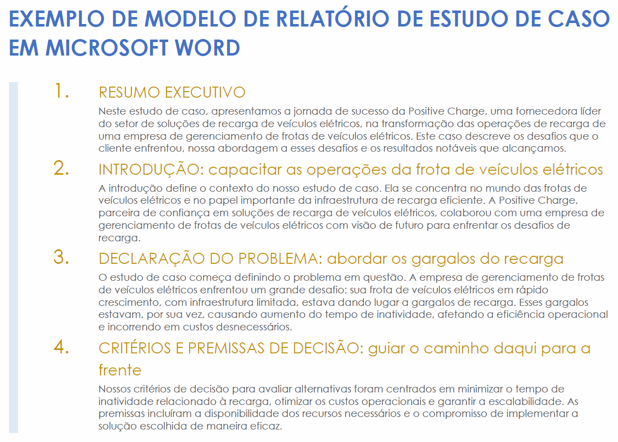 Modelo de exemplo de relatório de estudo de caso
