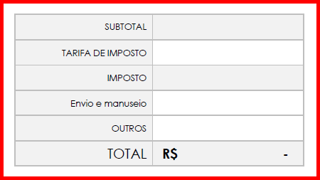 Inserir subtotal, impostos e total de envio de manuseio na ordem de compra em Microsoft Word
