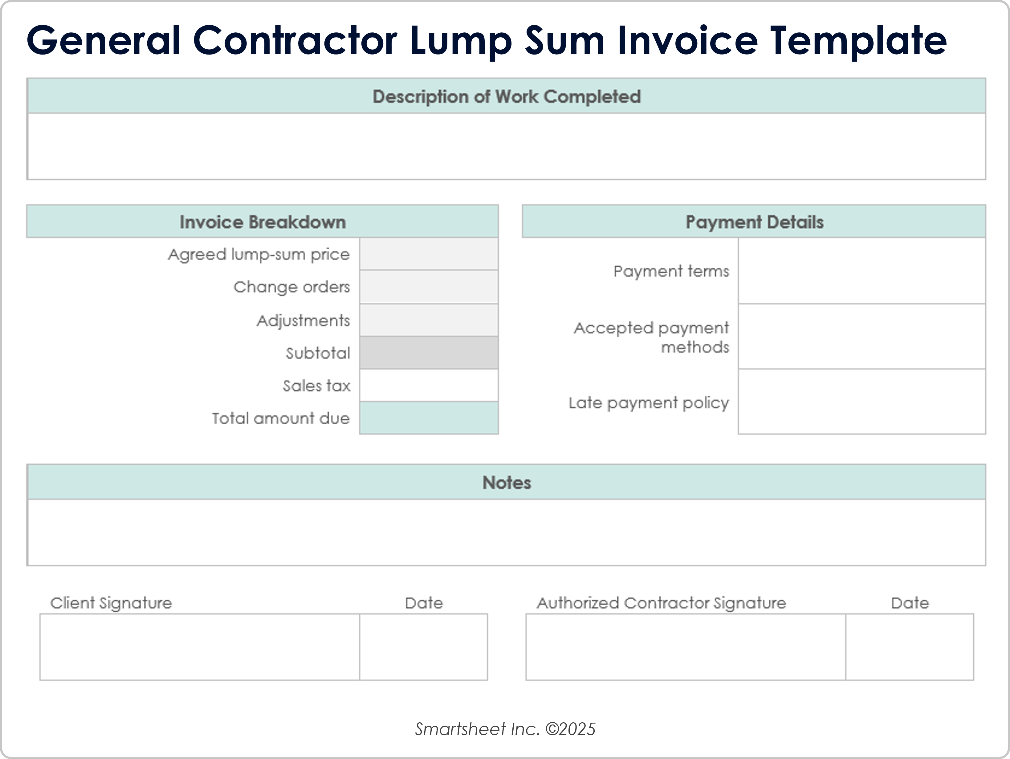 Modelo de fatura de montante fixo para empreiteiro geral
