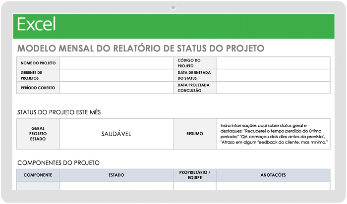 Modelo de Relatório Mensal de Estado do Projeto