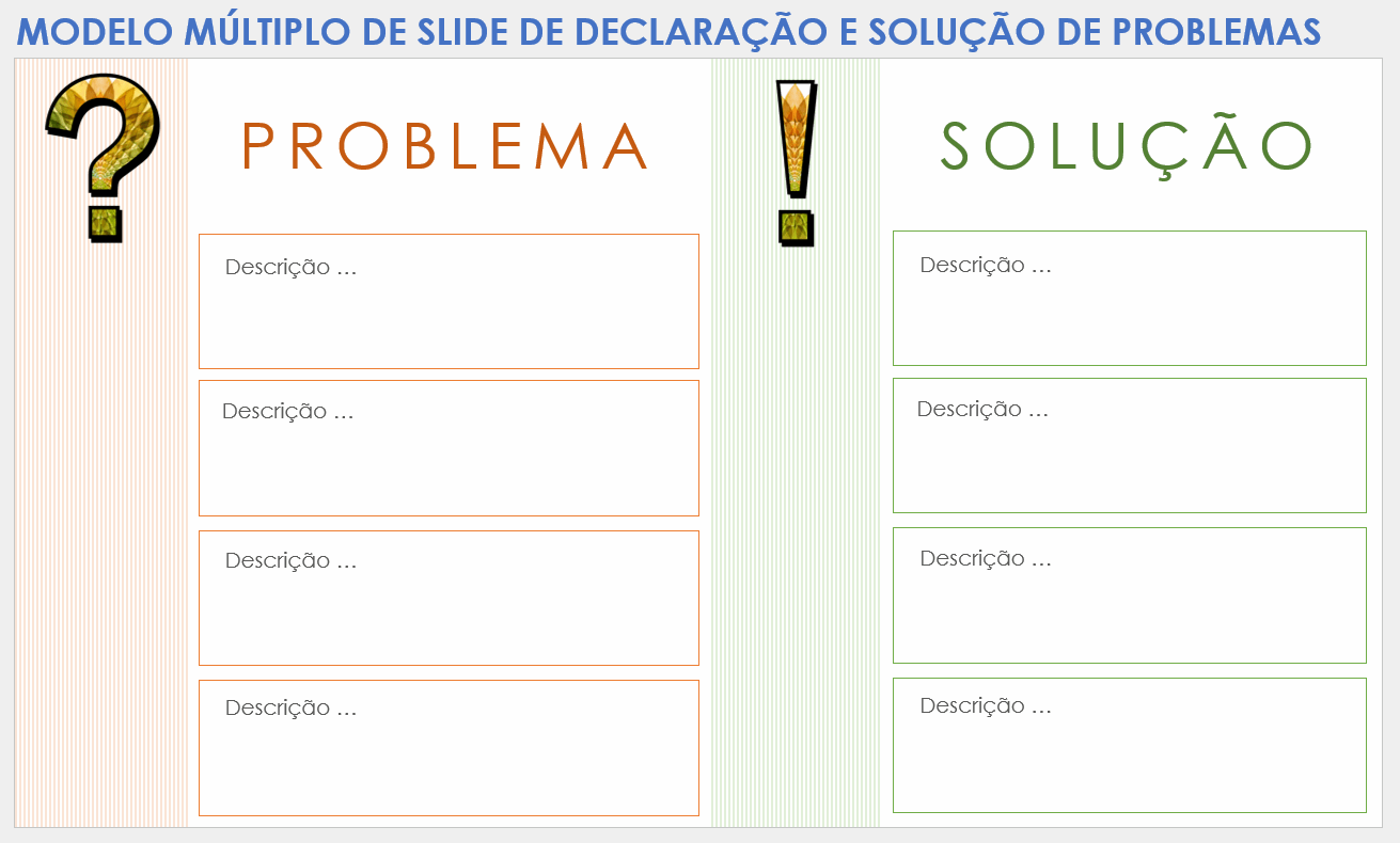Modelo de slide de declaração e resolução de múltiplos problemas