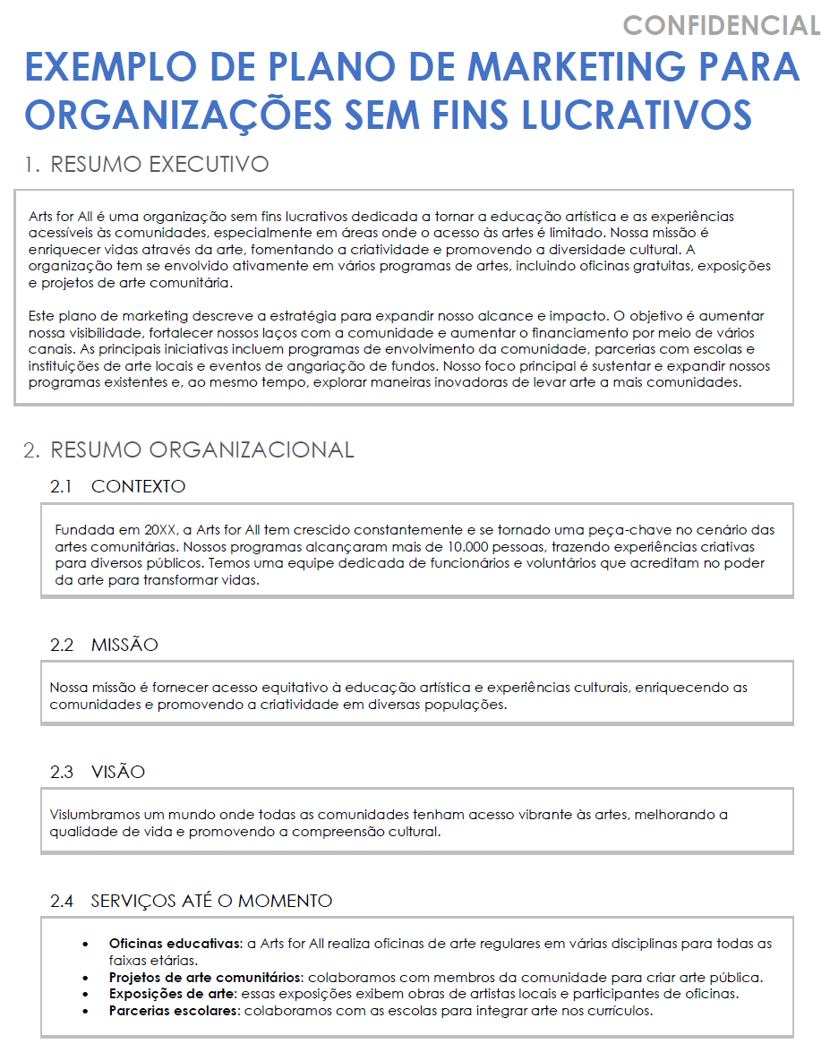Exemplo de plano de marketing para organizações sem fins lucrativos