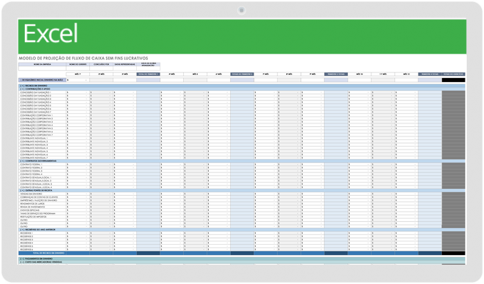 Modelo de projeção de cash-flow sem fins lucrativos