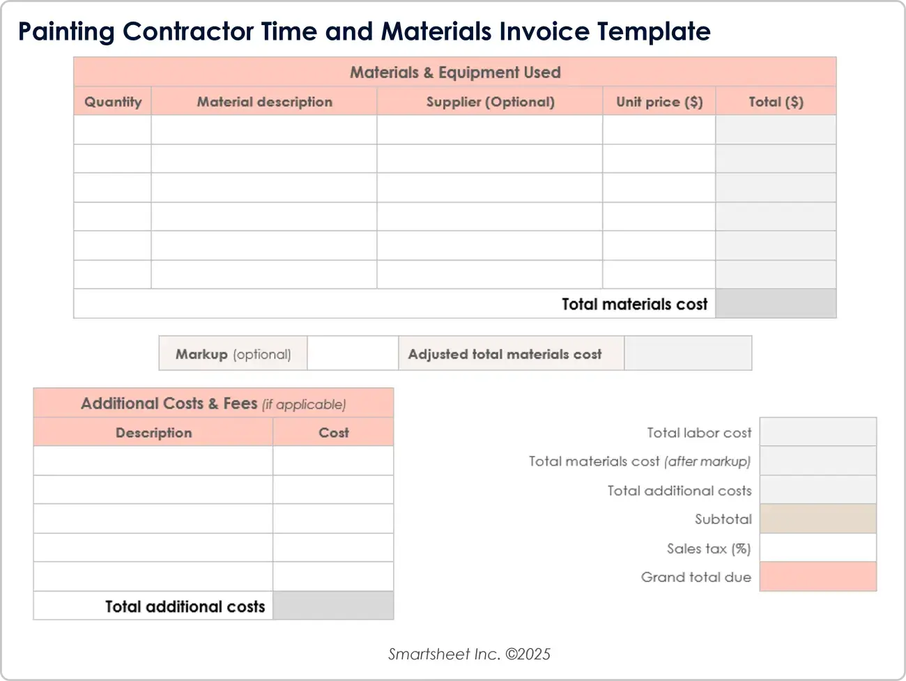 Modelo de fatura de tempo e materiais para empreiteiros de pintura