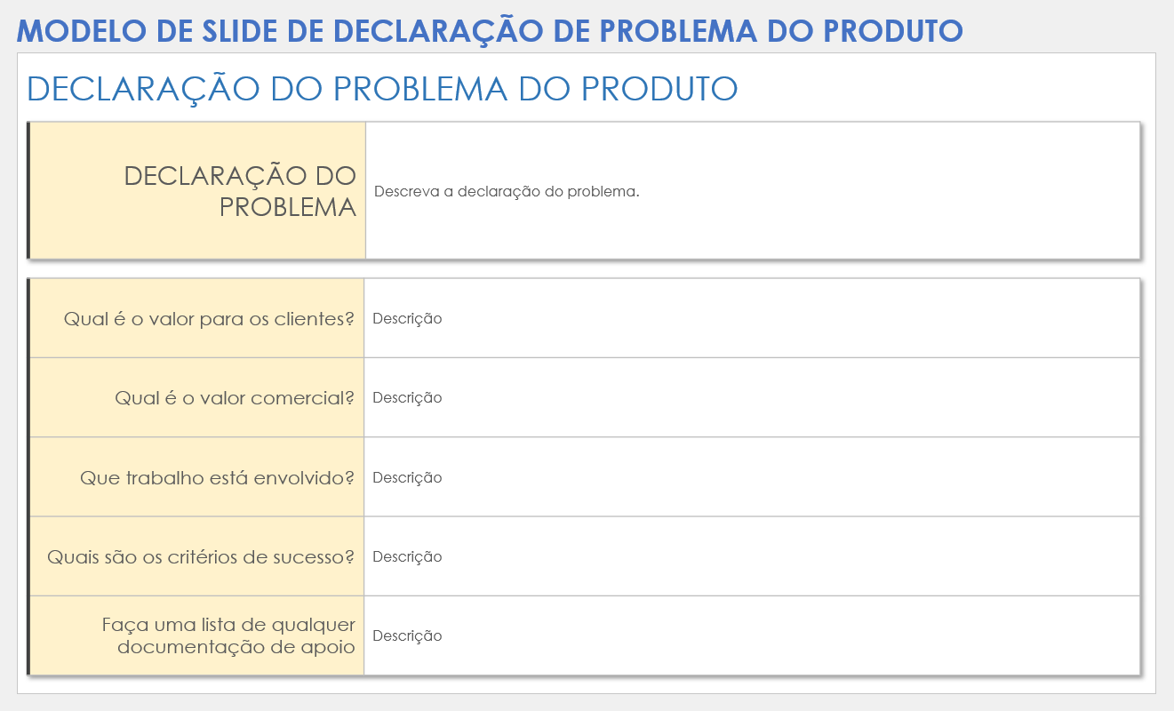 Modelo de slide de declaração de problema do produto
