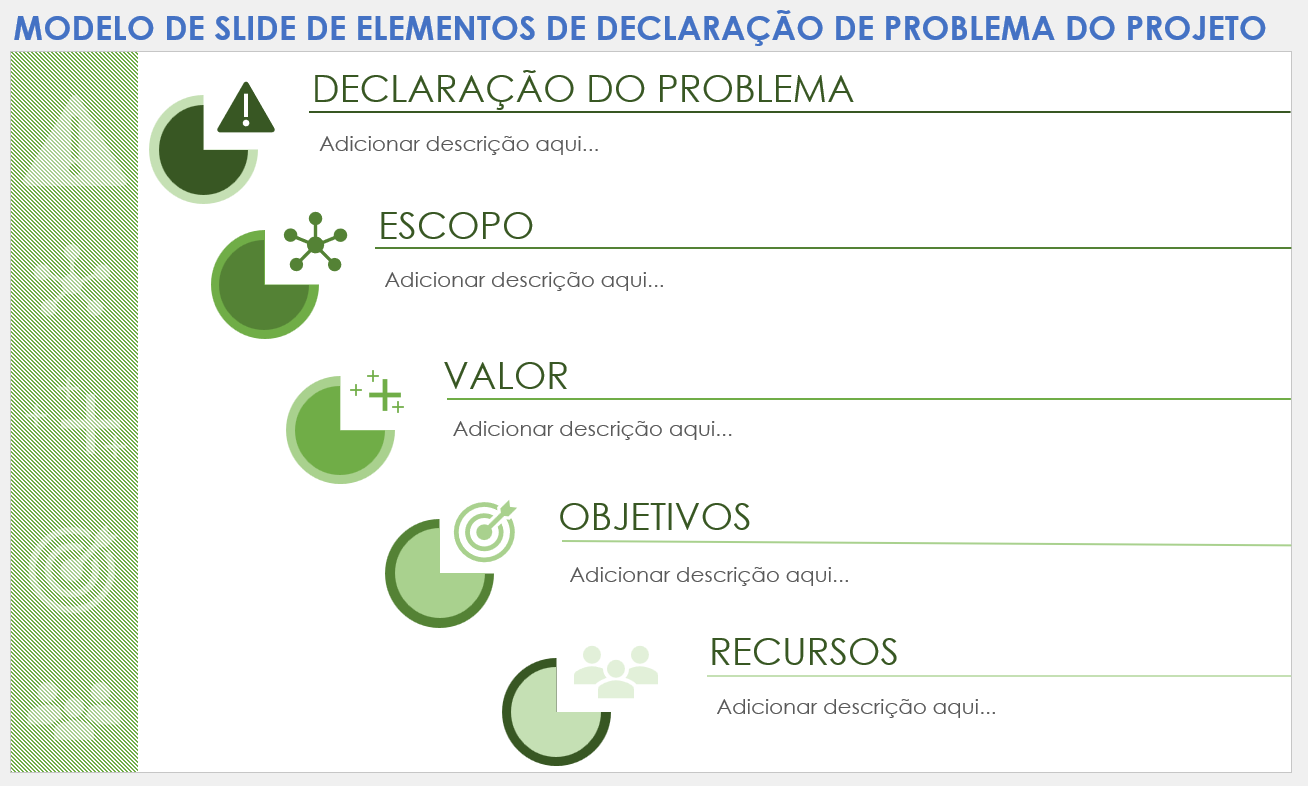 Modelo de slide de elementos de declaração de problema de projeto