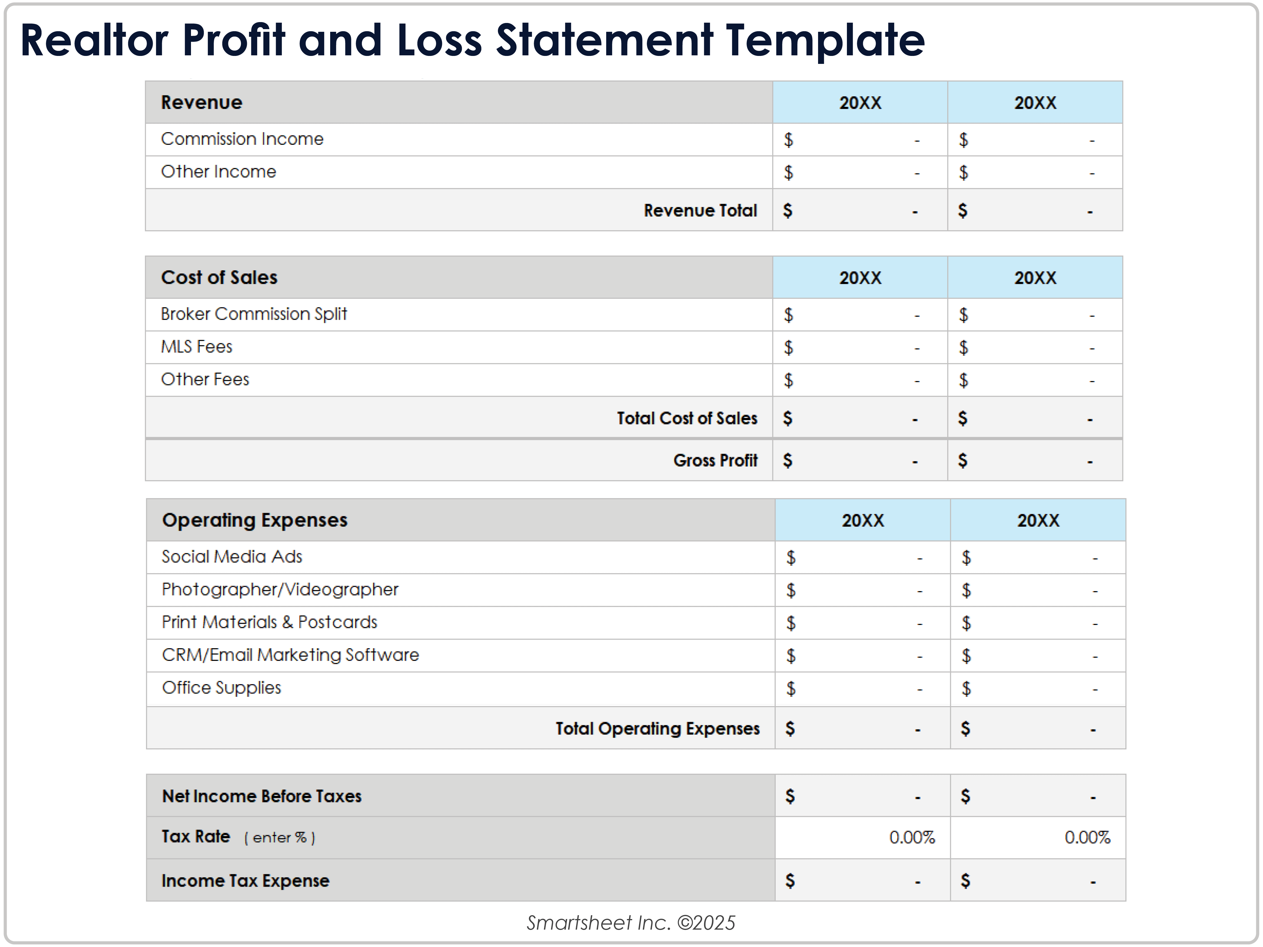 Modelo de demonstração de lucros e perdas para corretores de imóveis