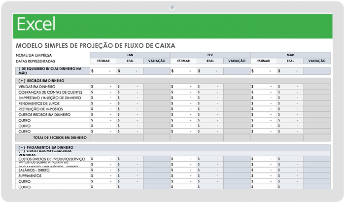 Modelo de projeção de cash-flow simples
