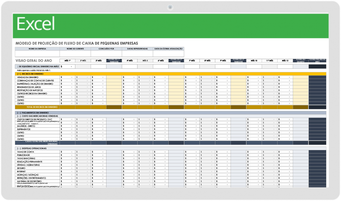 Modelo de projeção de cash-flow para pequenas empresas