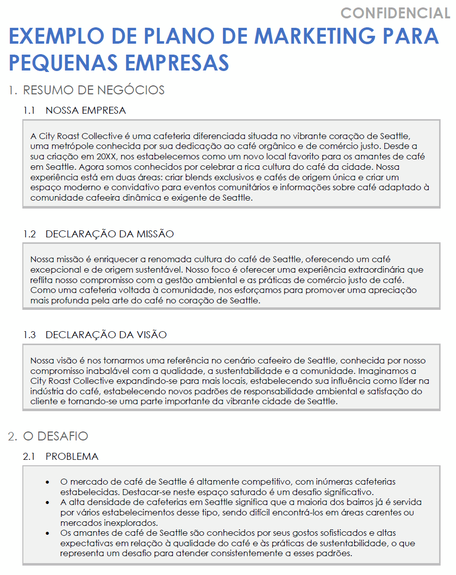 Exemplo de plano de marketing para pequenas empresas
