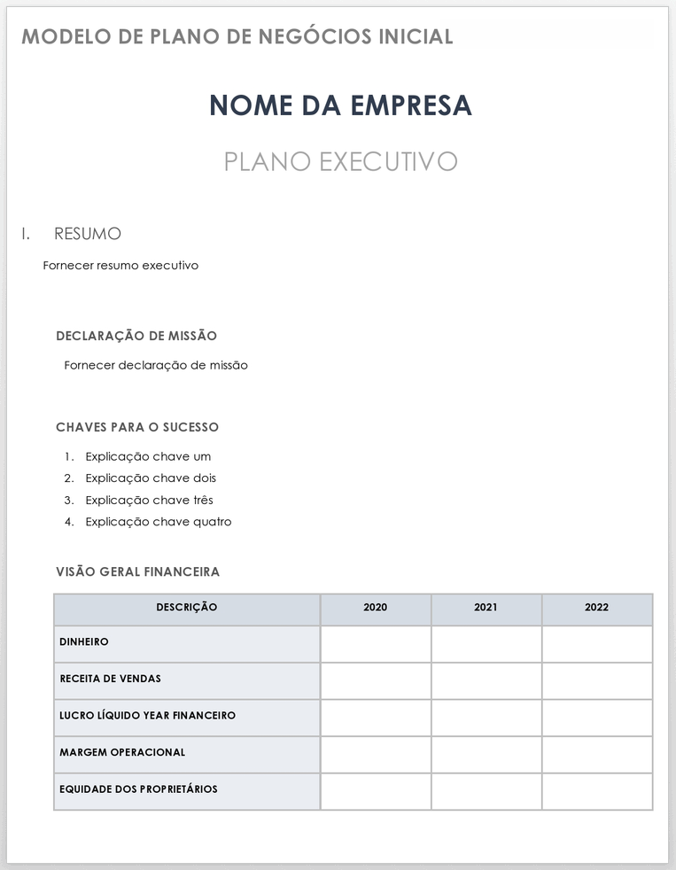 Modelo de plano de negócios para start-up