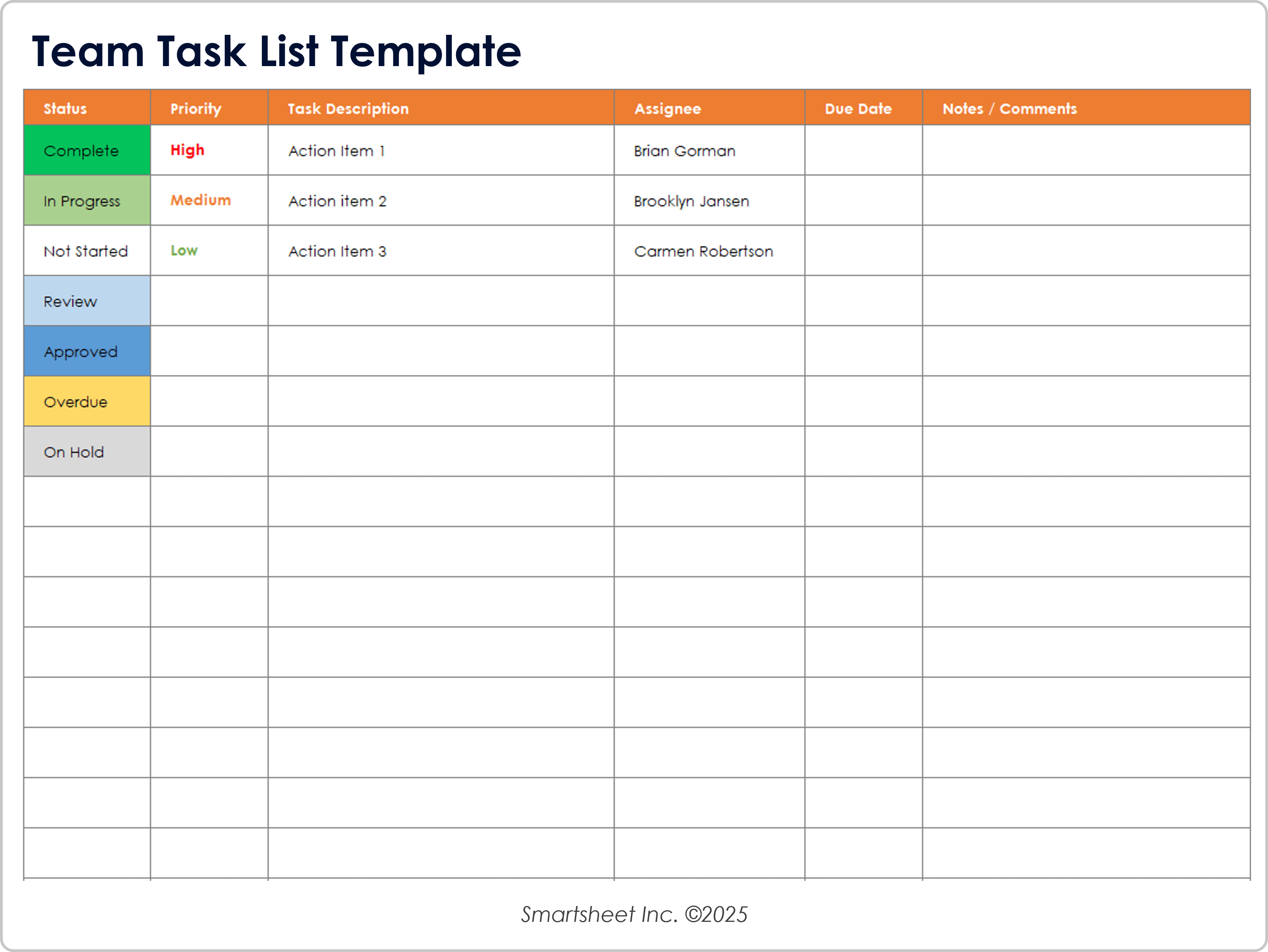 Modelo de lista de tarefas da equipe