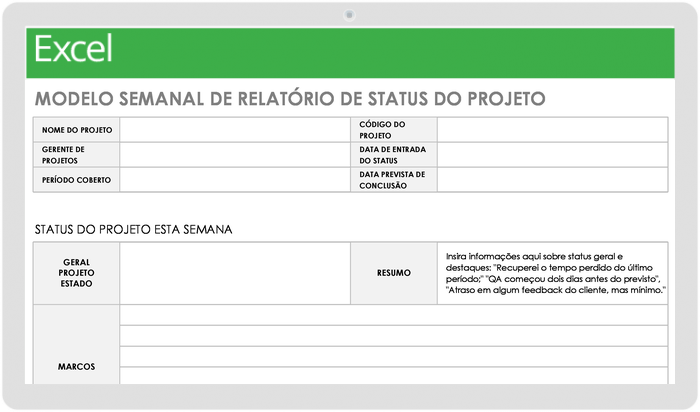 Modelo de Relatório de Ponto de Situação do Projeto Semanal