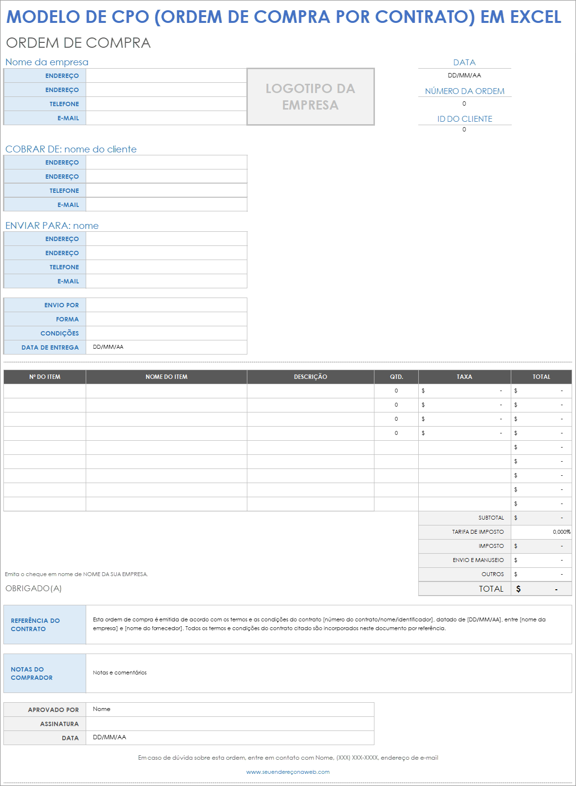  modelo de contrato de compra e ordem de compra do Excel