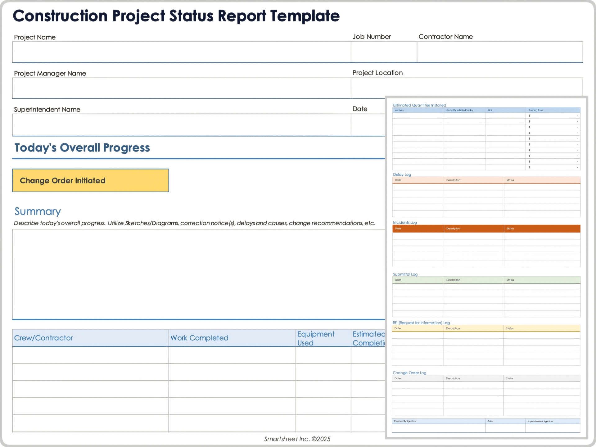 Modelo de relatório de status do projeto de construção