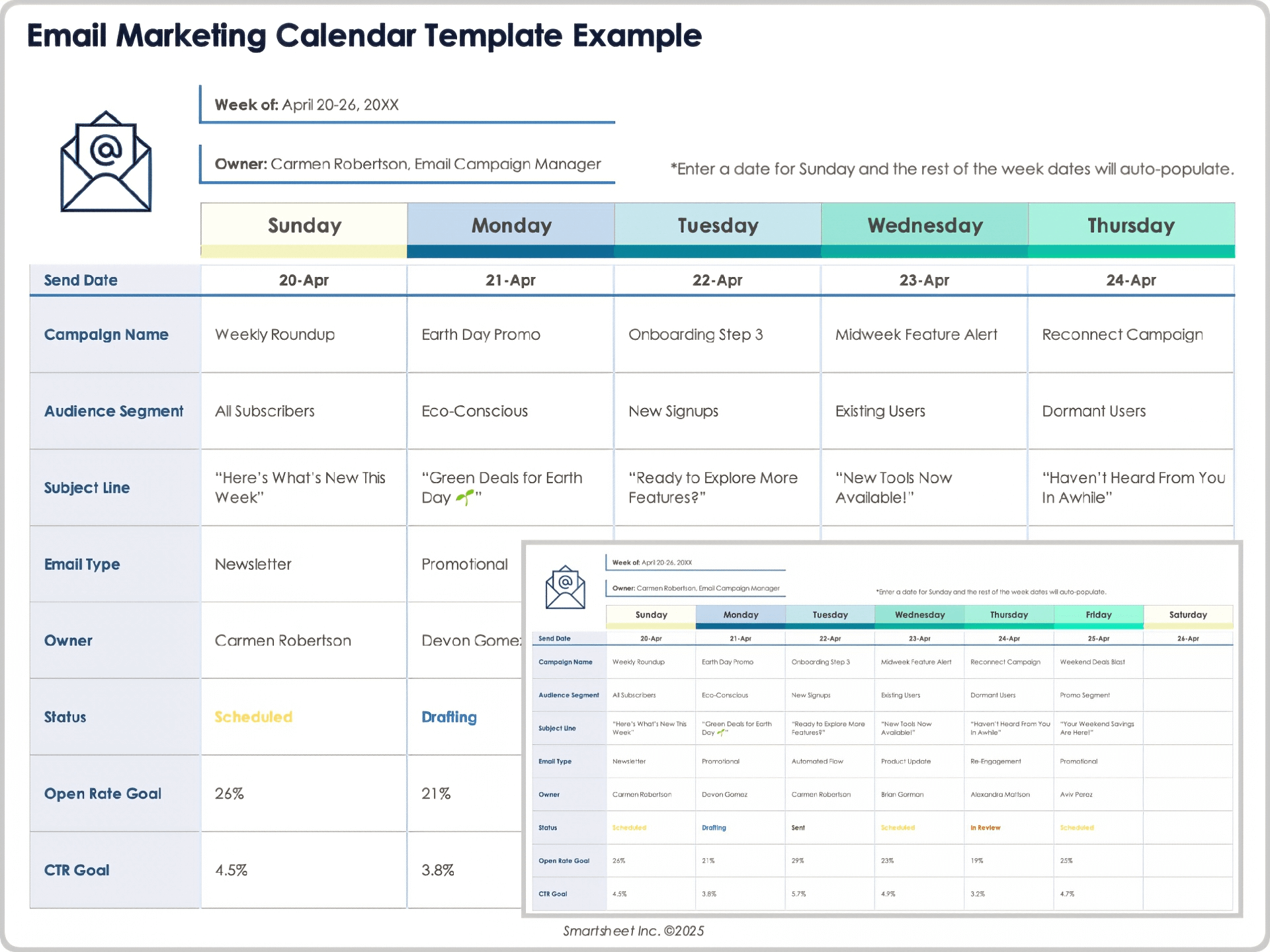 Exemplo de modelo de calendário de marketing por e-mail