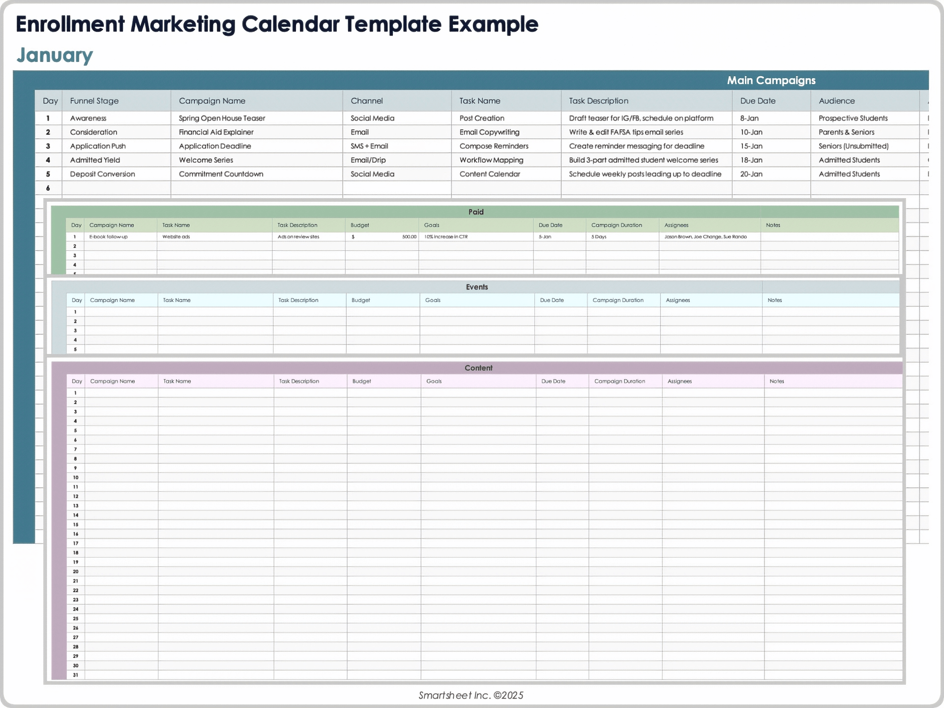Exemplo de Modelo de Calendário de Marketing de Matrícula