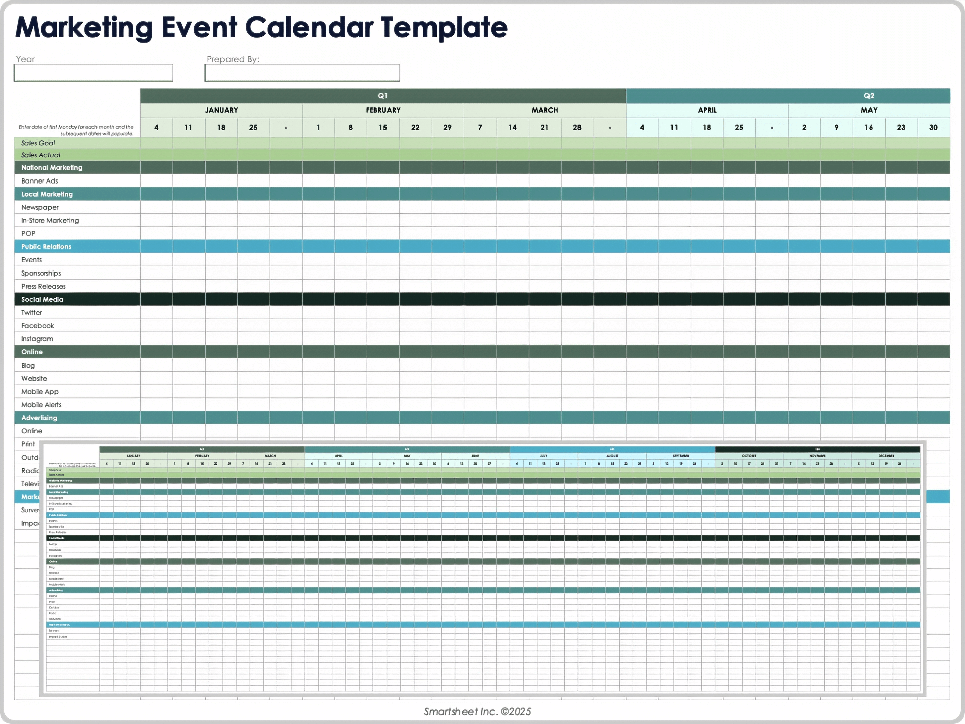 Modelo de calendário de eventos de marketing IC