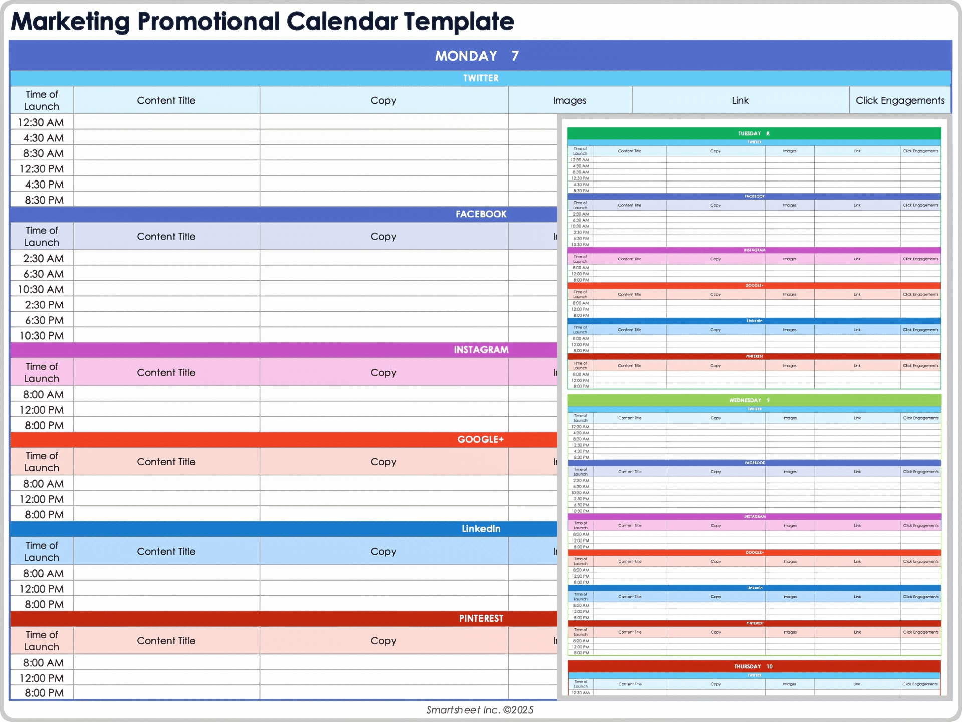 Modelo de calendário promocional de marketing