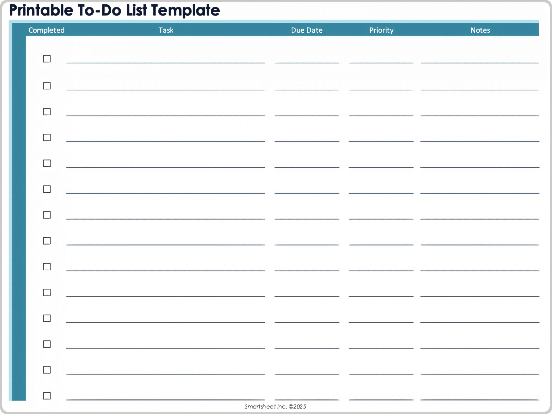 Modelo de lista de tarefas para impressão