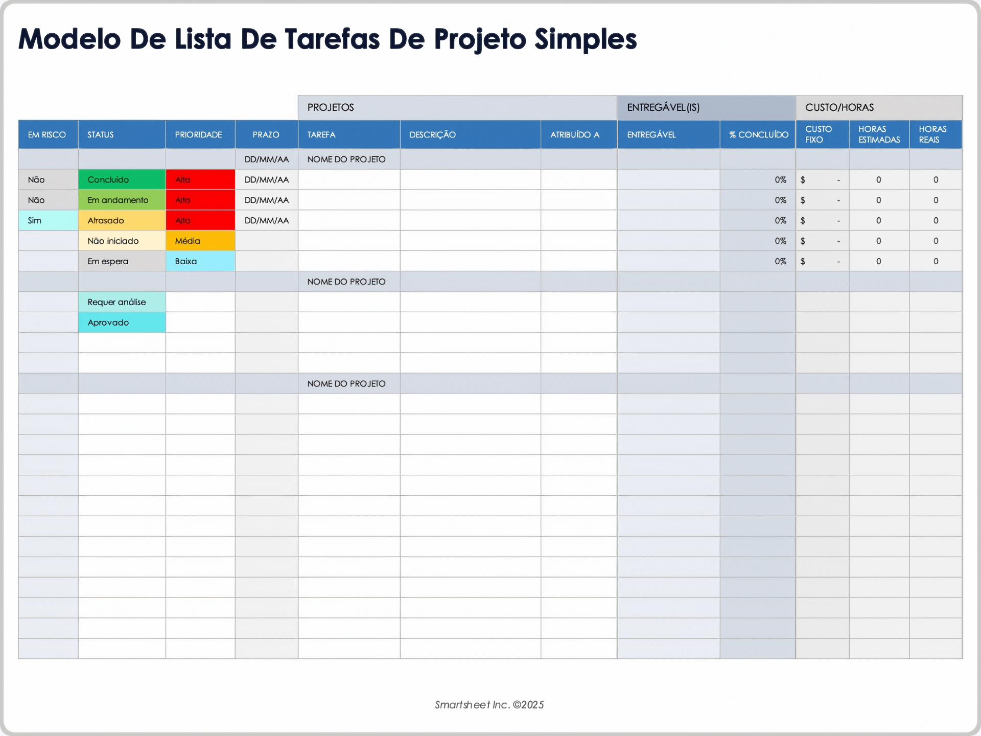 EXEMPLO DE MODELO DE LISTA DE TAREFAS DE PROJETO SIMPLES