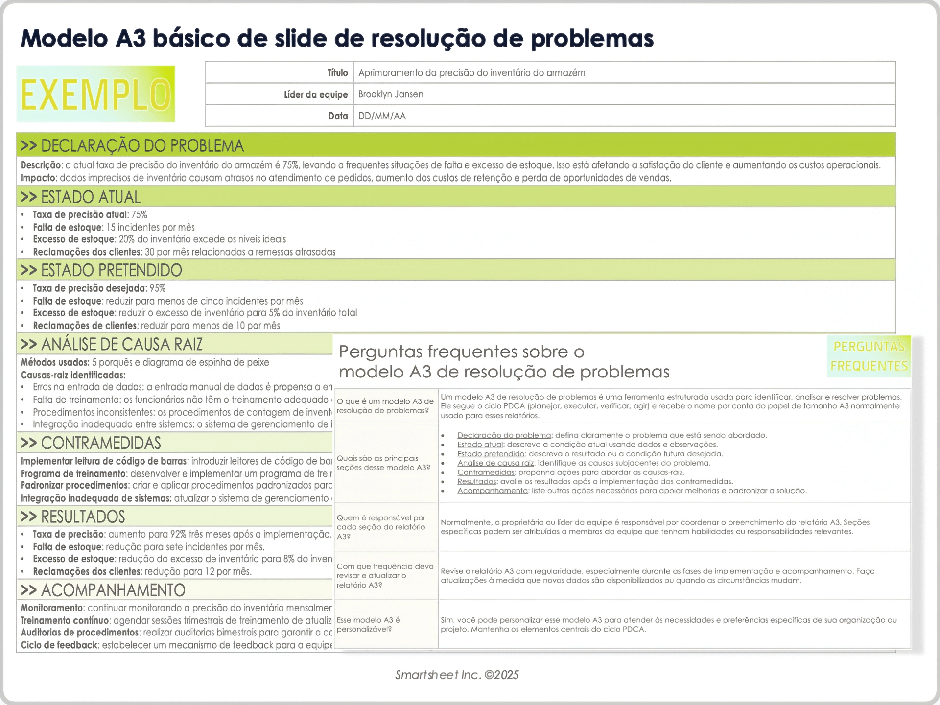 Modelo de slide A3 básico de resolução de problemas