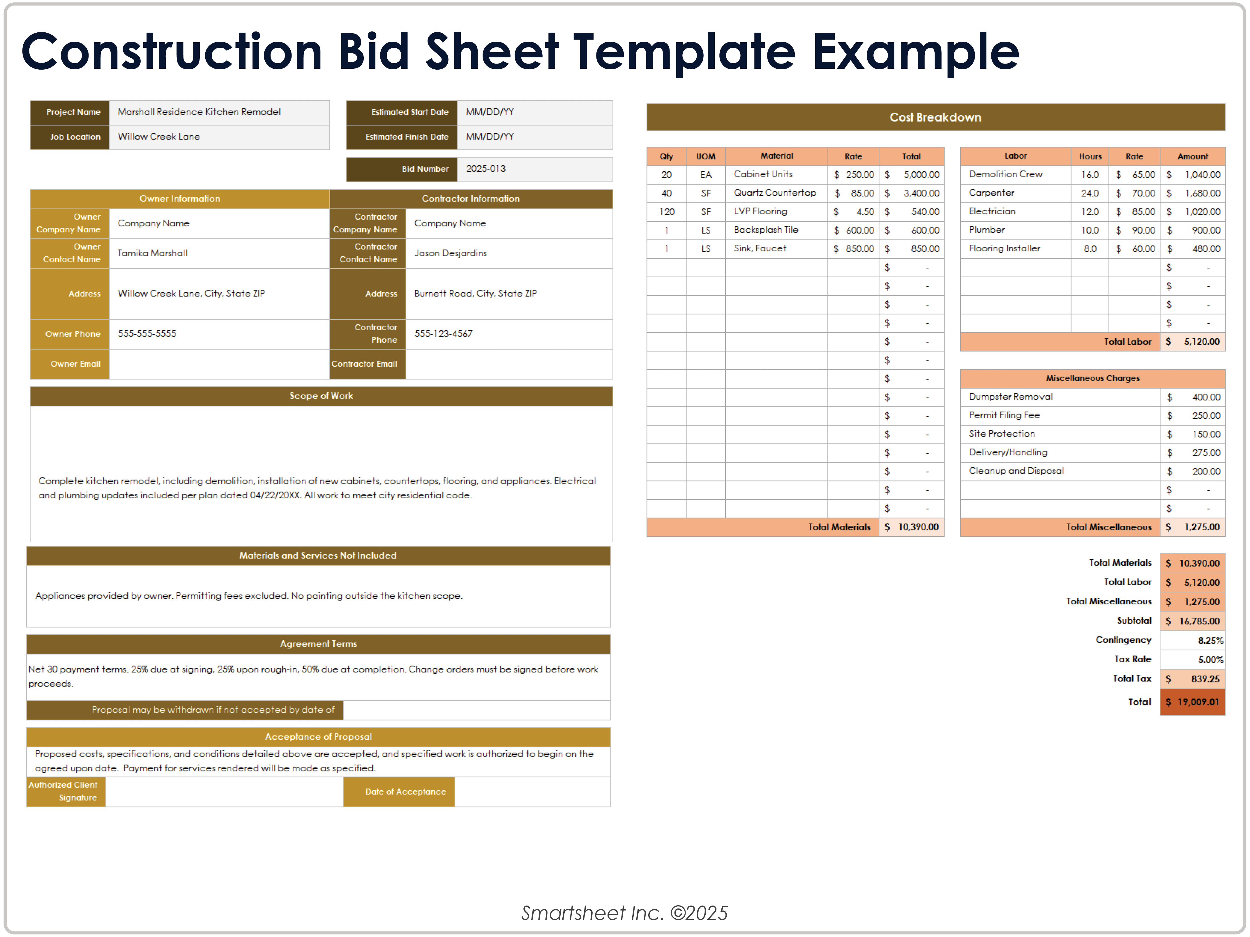 Exemplo de modelo de folha de proposta de construção 10670
