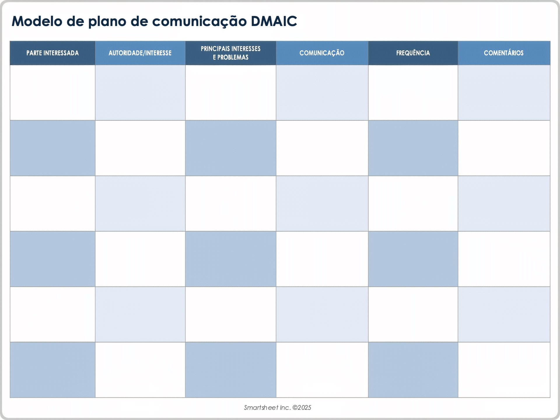 Modelo de plano de comunicação DMAIC