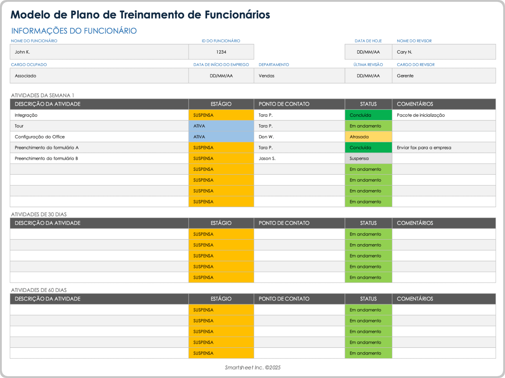 Exemplo de modelo de plano de treinamento de funcionários
